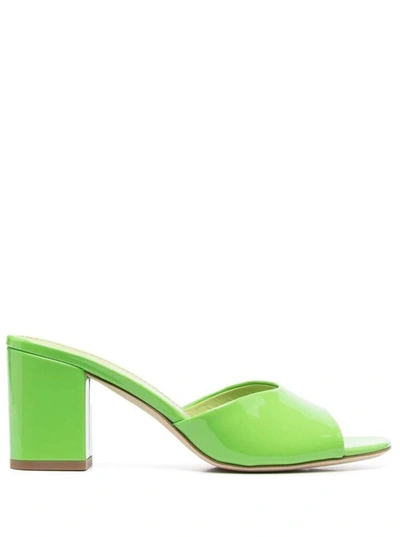PARIS TEXAS 'ANJA' GREEN MULES WITH BLOCK HEEL IN PATENT LEATHER WOMAN