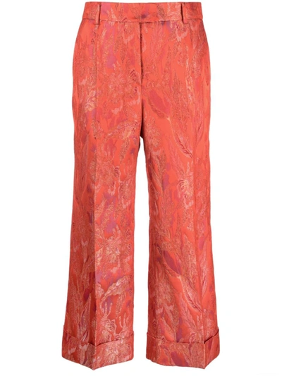 Alberto Biani Cropped Jacquard-pattern Trousers In Rojo