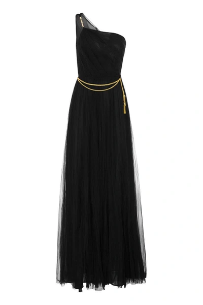 Elisabetta Franchi One-shoulder Tulle Red Carpet Dress In Black
