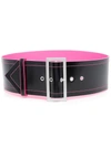 PHILOSOPHY DI LORENZO SERAFINI BLACK AND FLUO PINK BELT WITH POINTED TIP AND CONSTRAST STITCHING IN LEARHER WOMAN