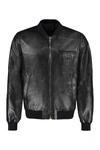 Prada Reversible Nappa Leather And Nylon Bomber Jacket In Black