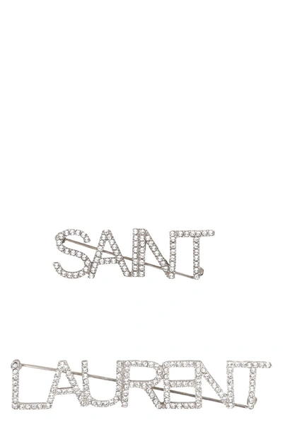 Saint Laurent Set Of Two Brooches In Silver