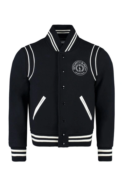 Sporty And Rich Connecticut Logo-embroidered Wool-blend Varsity Jacket In Navy