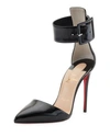 CHRISTIAN LOUBOUTIN HARLER D'ORSAY PATENT RED SOLE PUMP, BLACK,PROD197100084