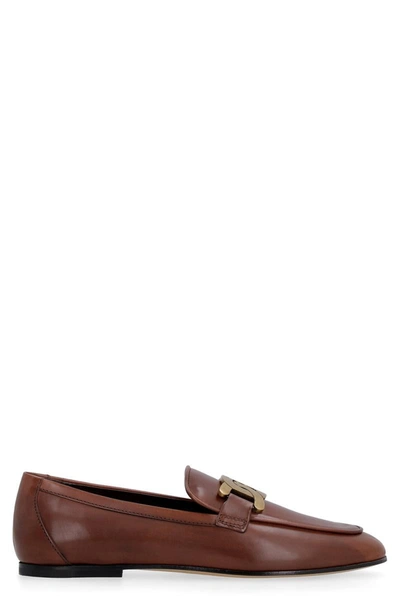 Tod's Leather Loafers In Saddle Brown