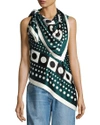 MONSE DOT-PRINT TIE-SHOULDER SILK SCARF BLOUSE, GREEN PATTERN, MULTI PATTERN