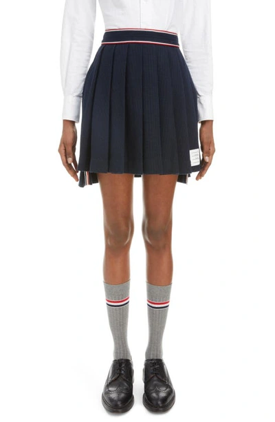 Thom Browne High-low Pleated Skirt In Navy