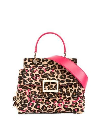 Roger Vivier Viv' Cabas Skin Guipure Mini In Ponyskin Effect Leather In Brown, Black, Pink