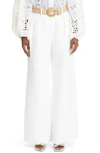 ZIMMERMANN DEVI PLEATED COTTON SLUB WIDE LEG PANTS