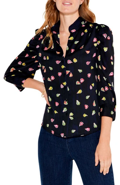 Nic + Zoe Party Pears Printed Button-down Top In Black