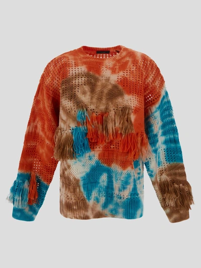 Alanui California Dreaming Net Tasseled Tie-dyed Wool Sweater In Orange
