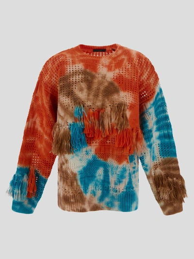 Alanui California Dreaming Net Tasseled Tie-dyed Wool Sweater In Multicolour