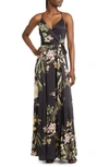 LULUS STILL THE ONE FLORAL FAUX WRAP GOWN