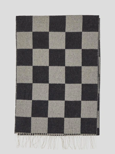 Amiri Checkboard Cashmere Fringe Scarf In <p> Black And Grey Scarf In Cashmere