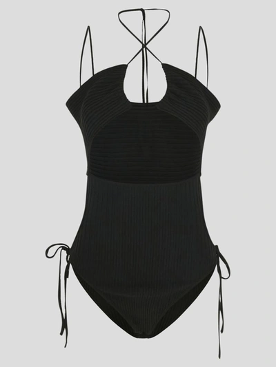 Andrea Adamo Andreadamo Black Bodysuit In <p>andreadamo Ribbed Knit Bodysuit In Black Viscose With Cut-out Detail