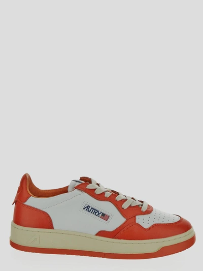 Autry Red Shoes In <p> White And Orange Shoes With Round Toe