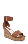 Franco Sarto Clemens Ankle Strap Platform Wedge Sandal In Cognac Brown Leather