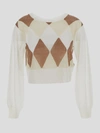 Ballantyne Round Neck Pullover With Open Back In Whitebeige