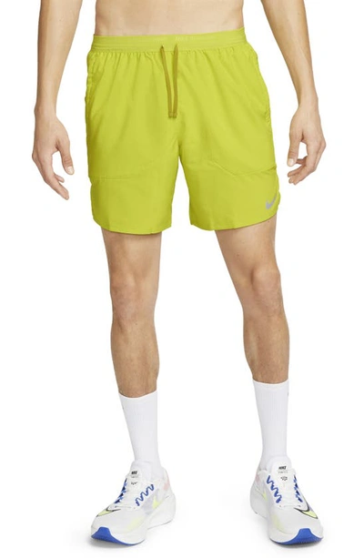 Nike Men's Stride Dri-fit 5" Brief-lined Running Shorts In Bright Cactus/moss