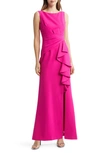 Eliza J Ruffle Front Gown In Fuchsia