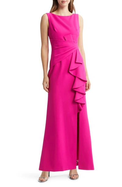 Eliza J Ruffle Front Gown In Fuchsia