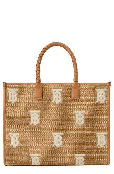 Burberry Freya Large Tb Raffia Tote Bag In Natural