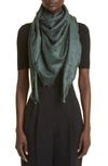 Saint Laurent Grand Allover Logo Silk & Wool Scarf In Dark Green