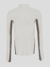 Chloé Crochet Side-stripe Mock-neck Rib Sweater In Whitepowder