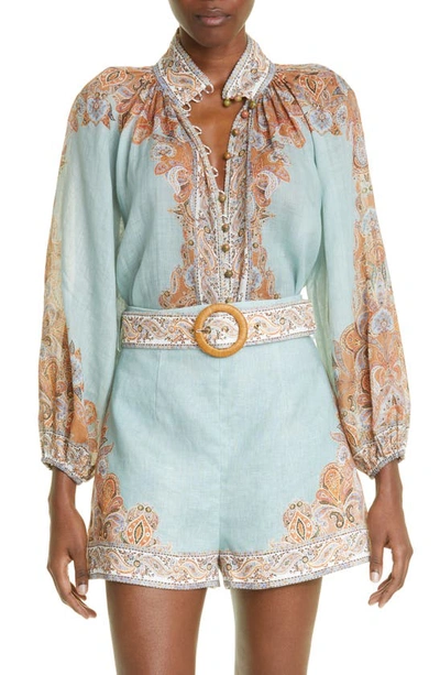 Zimmermann Devi Billow Blouse In Light Blue