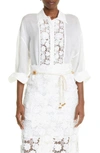 Zimmermann Raie Lace Flower Button-up Shirt In Ivory