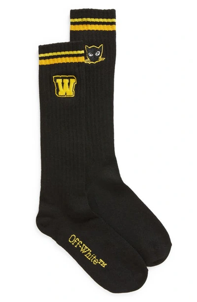 Off-white Stripped Stretch-wool Socks In Black
