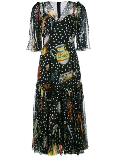 Dolce & Gabbana Printed Silk Chiffon Dress In Polka Dot Print