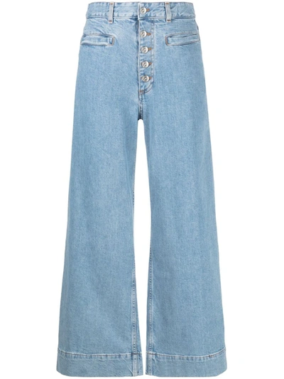 Etro Paisley-embroidery Wide-leg Jeans In <p>paisley-embroidery Wide-leg Jeans From  Featuring Blue, Cotton, Denim, Logo Patch To The Rear