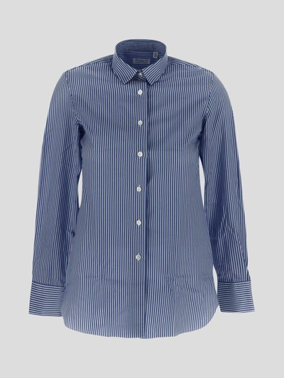 Finamore Shirts In <p> White And Blue Shirt In Cotton
