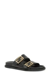 Fendi F Buckle Leather Slide Sandals In Black