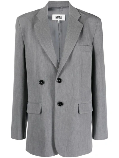 Mm6 Maison Margiela Double-breasted Jacket In Grey Melange