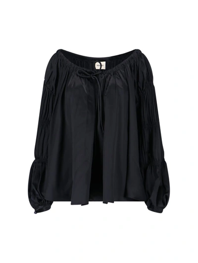 Khaite Leny Off-the-shoulder Silk Top In Black
