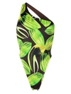 Louisa Ballou Plunge Print Swimsuit In Green Black