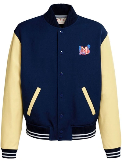 Marni Logo-patch Varsity Bomber Jacket In Blue