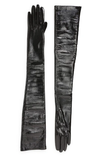 Alexander Mcqueen Fitted Long Lambskin Leather Gloves In 1000 Black