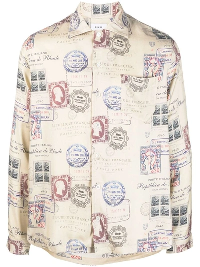 Rhude Beige Passport Stamp Shirt In Beige Multi