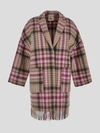 Semicouture Fringed-edge Tartan Coat In Checkmirtillo