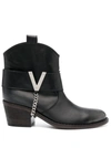VIA ROMA 15 TEXAN ANKLE BOOTS IN BLACK LEATHER WOMAN