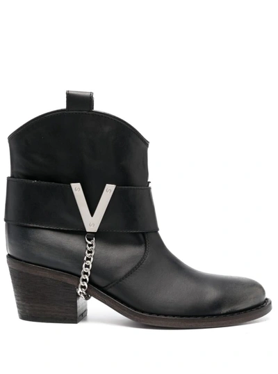Via Roma 15 Harness-detailing Western Boots In Black