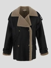 The Mannei Shearling-trim Double-breasted Coat In Multicolor