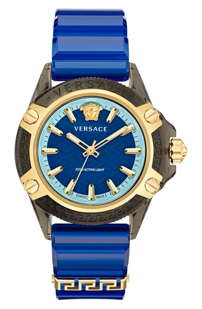 Versace Men's Swiss Icon Active Blue Silicone Strap Watch 42mm In Transparent Black