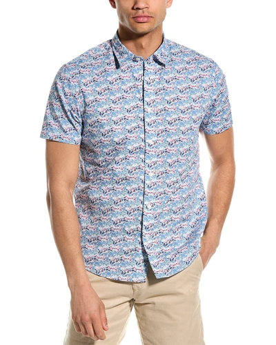 Slate & Stone Floral Printed Short Sleeve Poplin Shirt In Blue