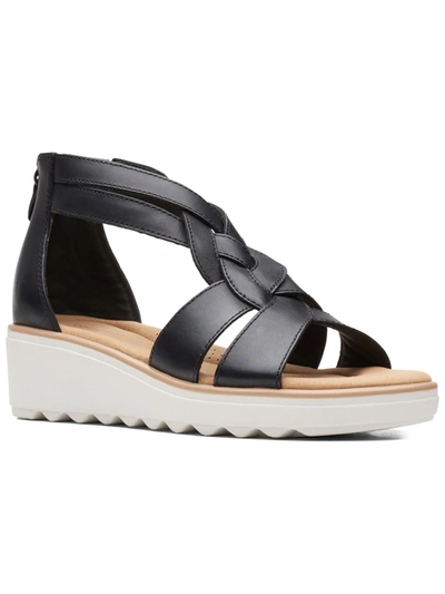 Clarks Jillian Bright Womens Leather Strappy Wedge Sandals In Black