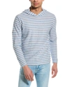 Vince Textured Stripe Linen-blend Pullover Hoodie In Blue