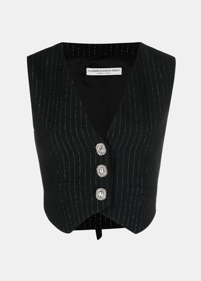 Alessandra Rich Wool-blend Pinstriped Vest In Black